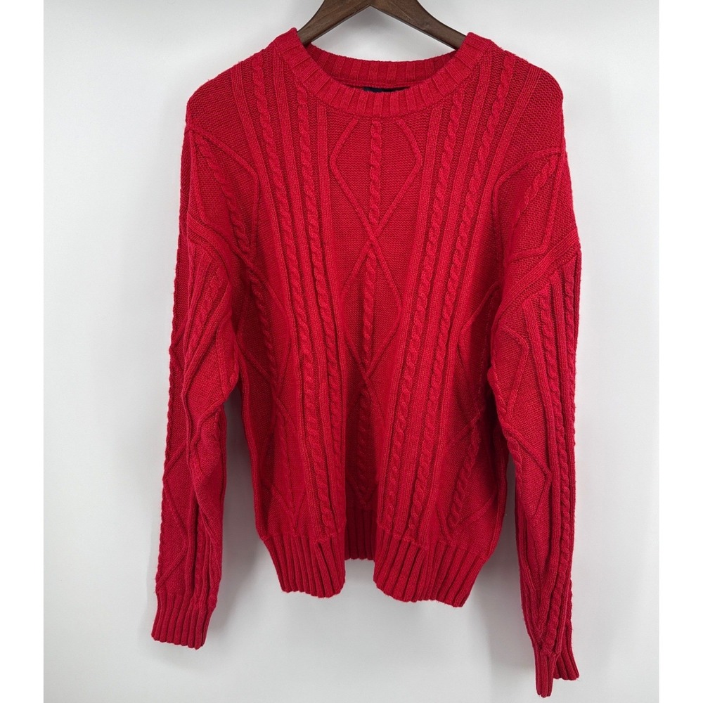 Cotton On Mens Red Cable Knit Crewneck Sweater Medium 3612828-06 New